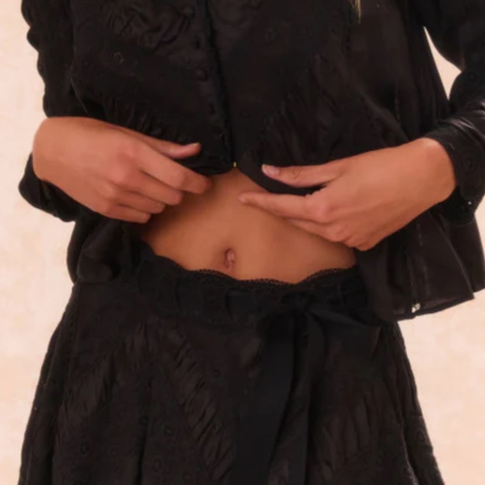 LoveShackFancy Black Shayda Lace Mini Skirt
